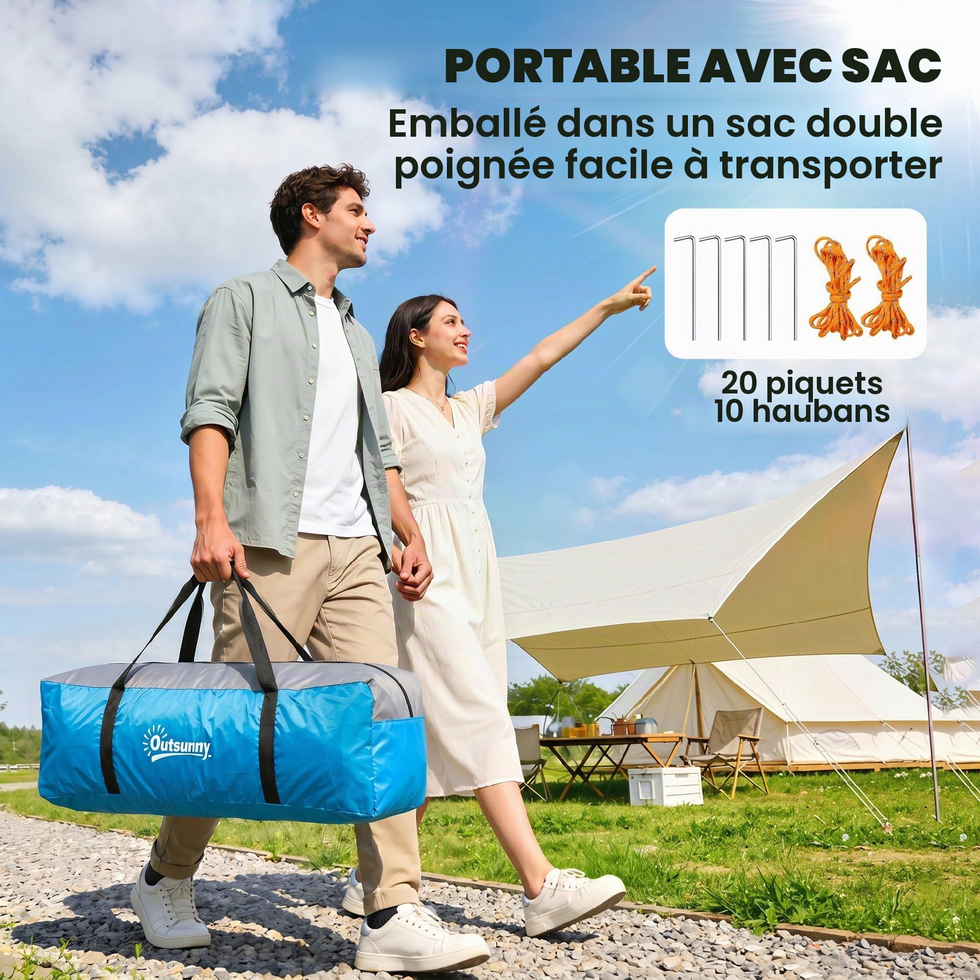 Outsunny Tunnelzelt für 2-3 Personen, Campingzelt mit Vorraum Lampenhaken 2000mm Wassersäule, Wasserdicht Familienzelt, Gruppenzelt für Camping Reise Trekking Garten