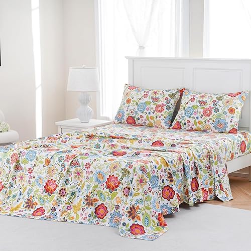 Miniatura 2 de MEISHANG Juego de sábanas tamaño King, sábanas florales ultrasuaves 100% microfibra, sábanas florales de 1800 hilos con certificación Oeko-Tex, 4