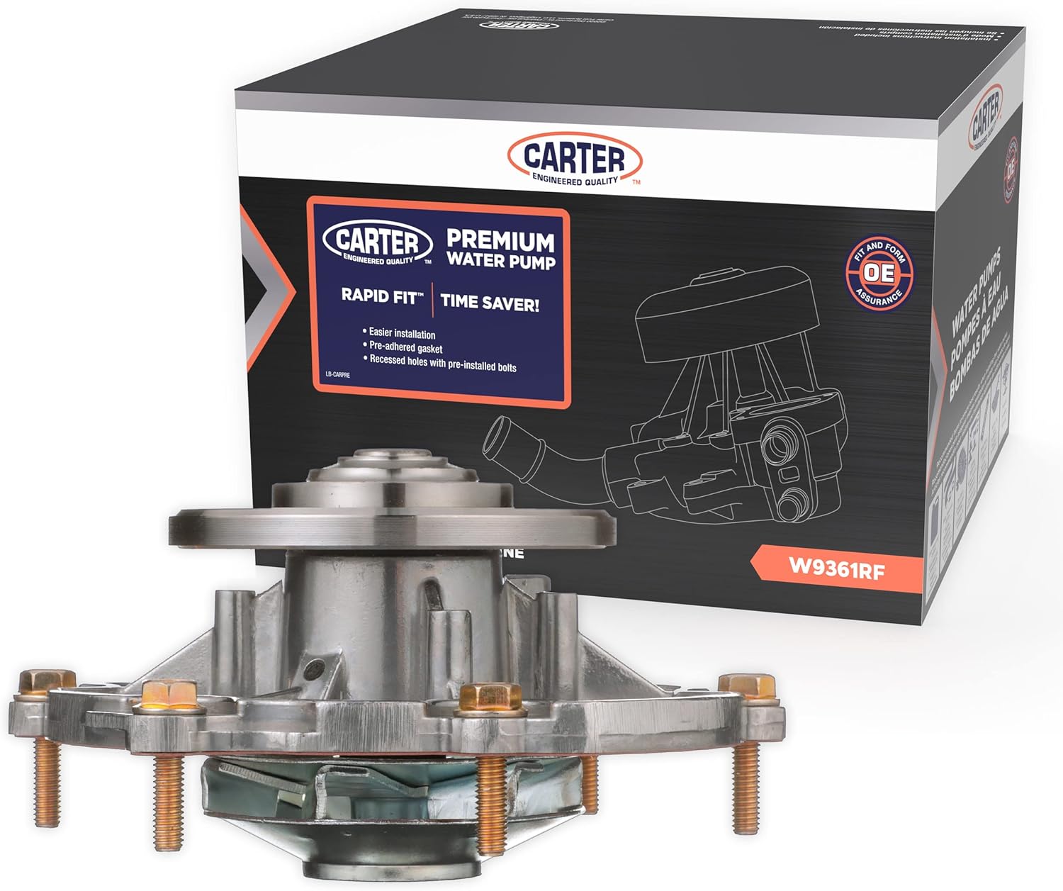 Carter Rapid Fit™ Pre-Mounted Ready to Install New Replacement Water Pump For 2004-2014 2.8L, 3.0L, & 3.6L General Motor Engines (Buick, Cadillac, Chevrolet, GMC, Pontiac, Saab, and Saturn) (W9361RF)