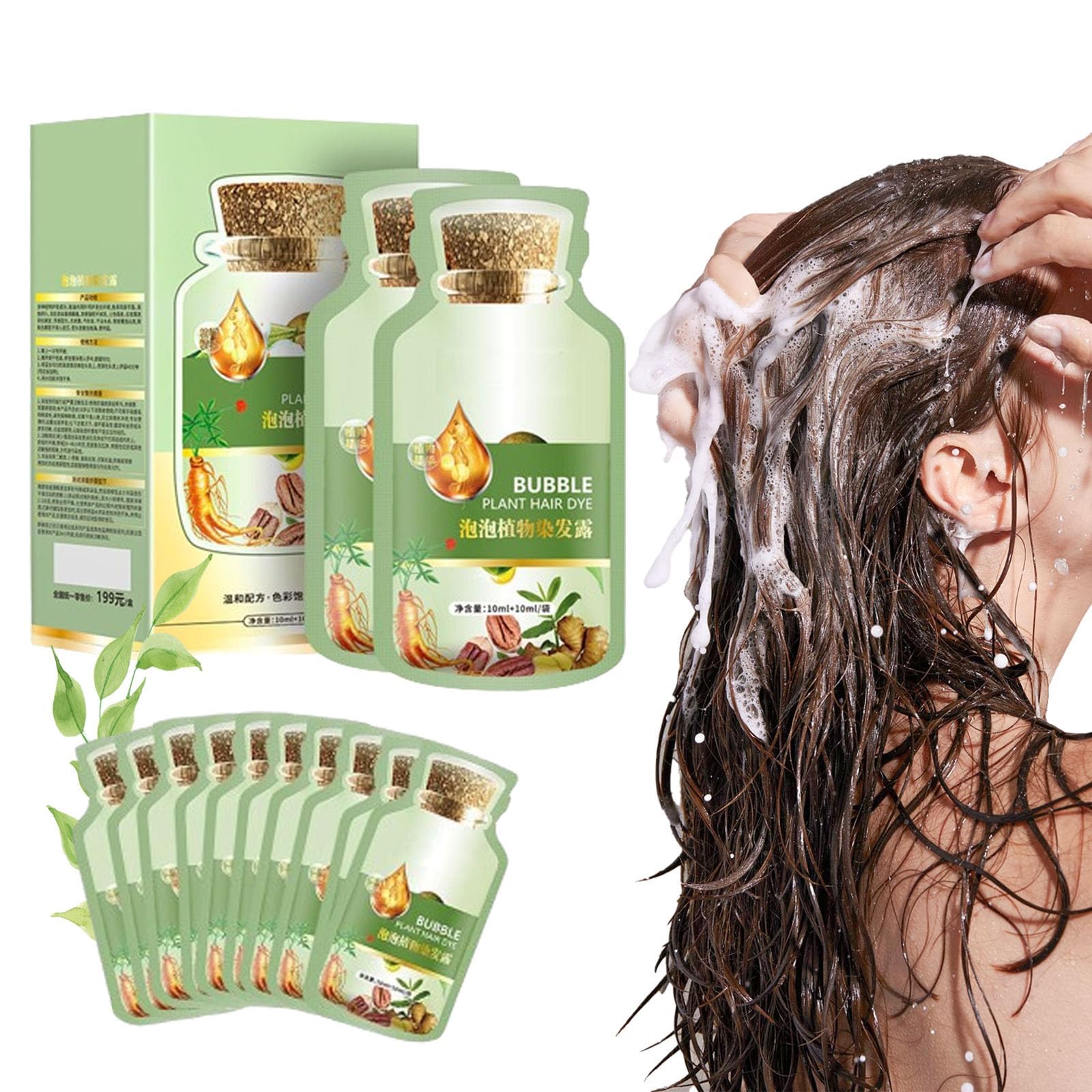 Generic Botanical Bliss |10-Pack 20ml Each - Natural Plant Hair Dye Set with Innovative Bubble Formula and Fruitcolor Cream for Vibrant Hair Color | Plant-Based Dyeing Excellence (Natural Black)