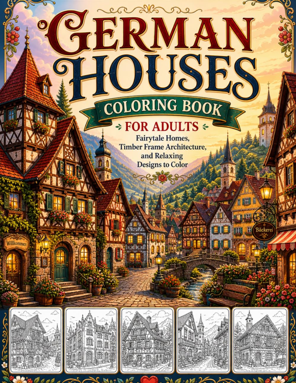 German Houses Coloring Book for Adults: Fairytale Homes, Timber Frame Architecture, and Relaxing Designs to Color