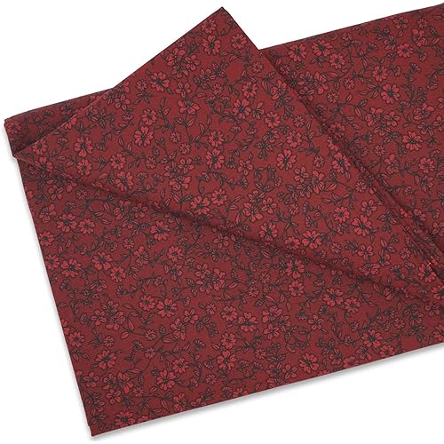 -100% Cotton Fabric by The Yard for Sewing DIY Crafting Fashion Design Printed Floral(Spring Flowers Red)