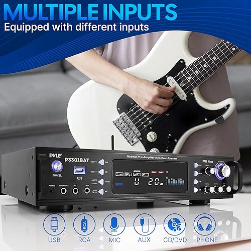 Miniatura 4 de Pyle Amplificador estéreo inalámbrico Bluetooth para el hogar, multicanal híbrido, amplificador de potencia de 3000 W, sistema receptor de audio