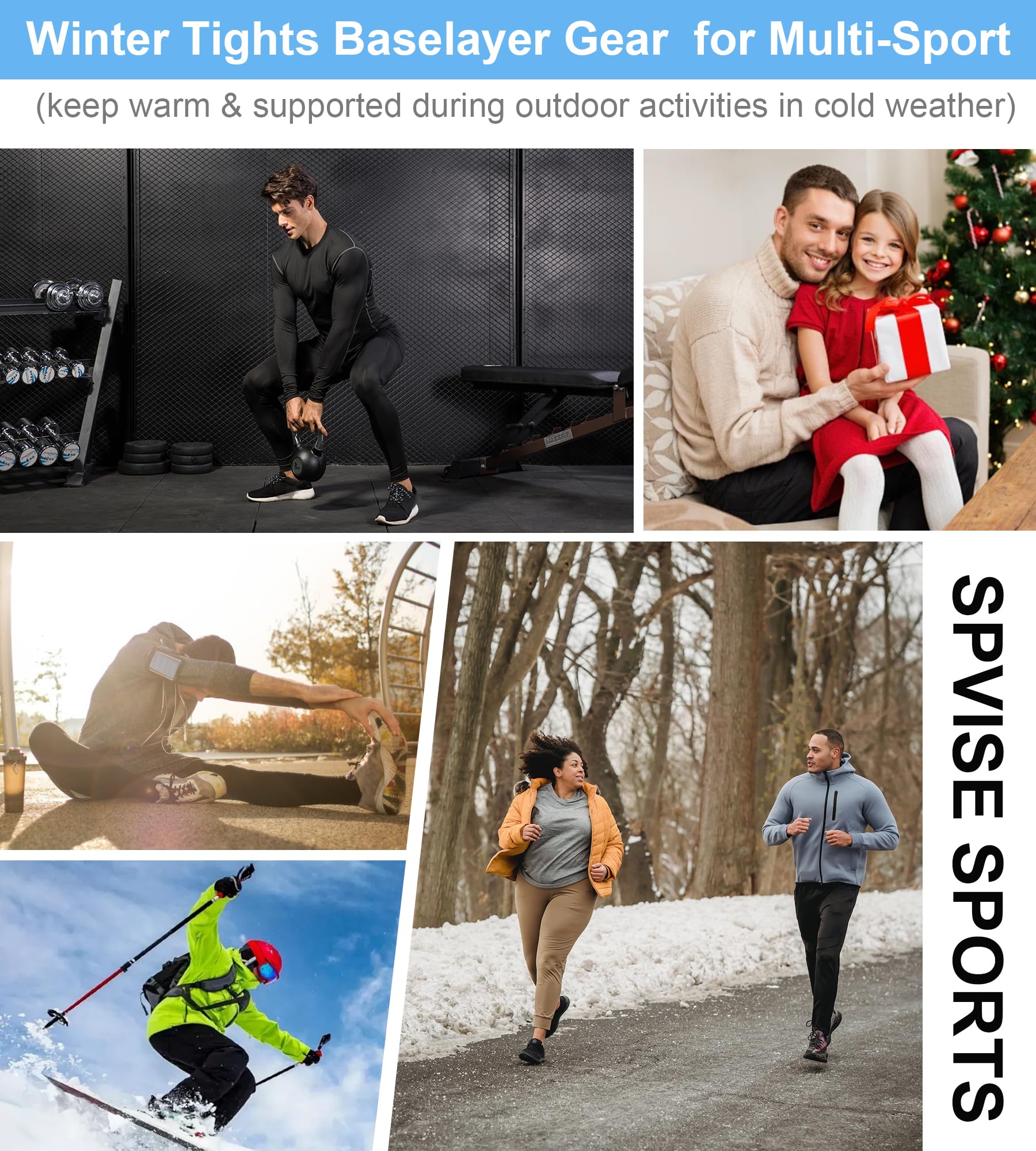 SPVISE Thermo-Kompressionshose für Herren, mit Fleece gefüttert, Sport-Leggings, Strumpfhose, kaltes Wetter, Baselayer-Hose, 1 oder 2 Stück
