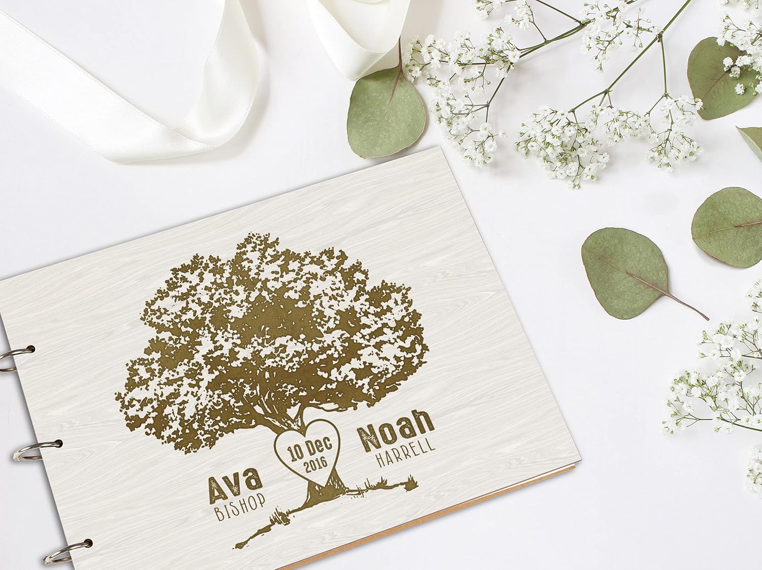 Darling Souvenir Personalized Engraved Laser Cut Wedding Guest Book Wooden Cover Sign-in Book Registry Guestbook Scrapbook-XG