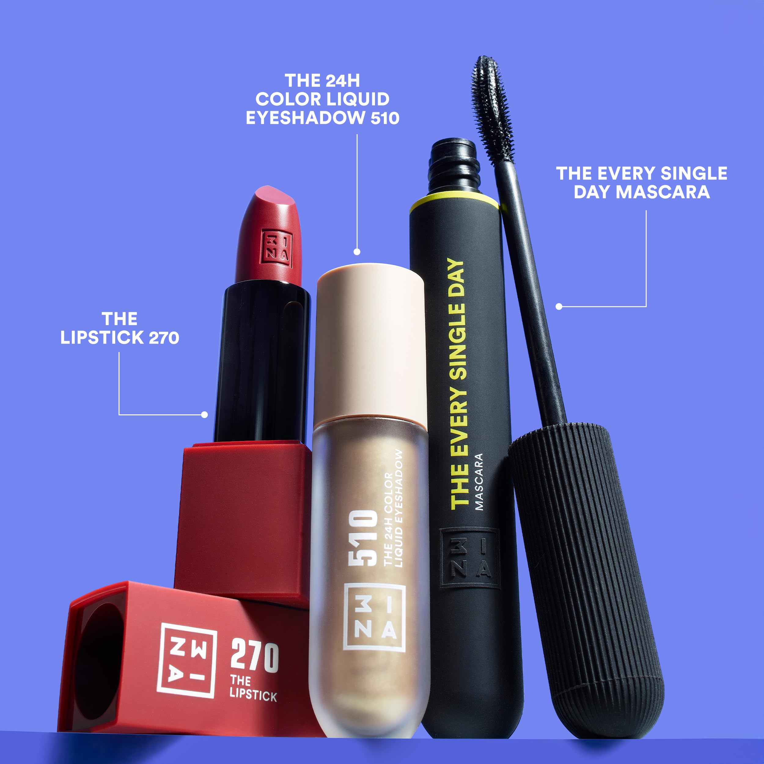 3INA MAKEUP - The All Eyes on You Kit - Zestaw do makijażu 3INA - The Lipstick 270 + The 24h Color Liquid Eyeshadow 510 + The Every Single Day Mascara 900 – Kosmetyki kolorowe - Vegan - Cruelty Free