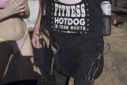 Miniatura 5 de "Fitness Hotdog" - Delantal de barbacoa sucio divertido y sexy desagradable - 100% lona - 5 bolsillos - 4 trabillas para herramientas - 2 soportes