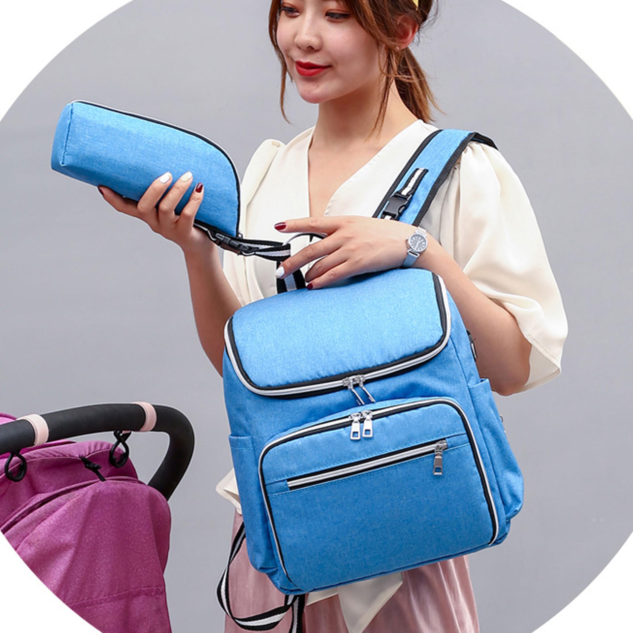 BEMBIKA Diaper Bags For Mom And Dad Kids Diaper Bags For Travel Backpack With Small Bottle Pouch For Multi-Function Waterproof And Large Capacity (Blue)-picture-20