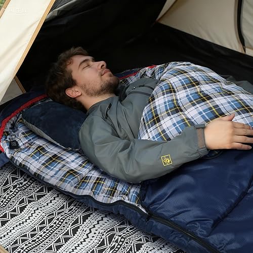 Vista 48 de REDCAMP Saco de dormir de franela para adultos, cómodos sacos de dormir de algodón para acampar con capucha desmontable, rojo/gris/azul