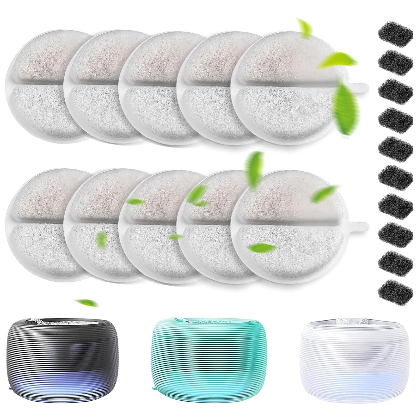 10 Packs Drinking Fountain Replacement Filters,Compatible with All Nugget Fountains,Activated Charcoal and Ion Exchange Resin for Cat Water Fountain Filters,Pet Water Fountain Filters