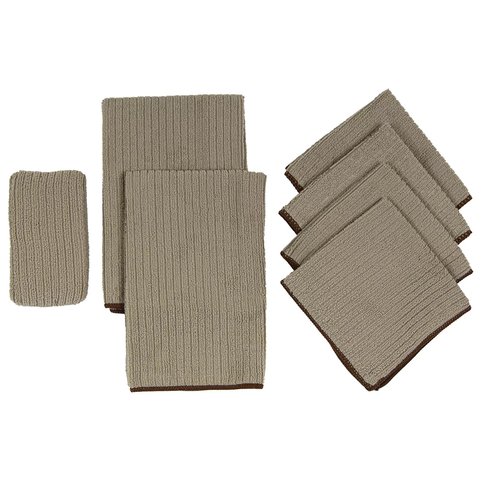 7-Piece Kitchen Cleaning Towel, Dishcloth and Sponge Set Brown