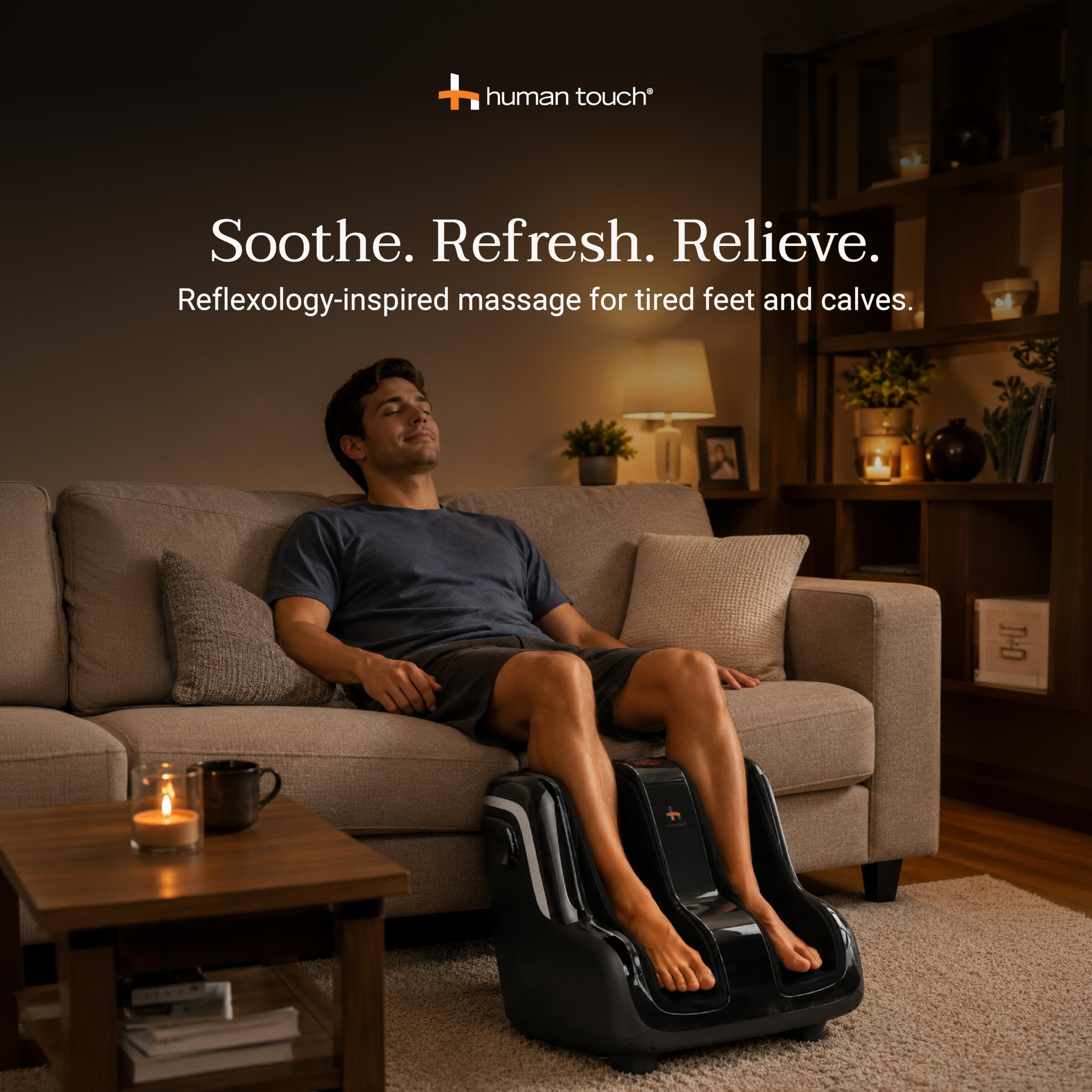 Human Touch Reflex5s masażer stóp i łydek łagodzący stres i zapalenie powięzi podeszwy, relaks, ugniatanie i kompresja, dla wsparcia krążenia, 1 rok, regulowany krój dla kobiet i mężczyzn,