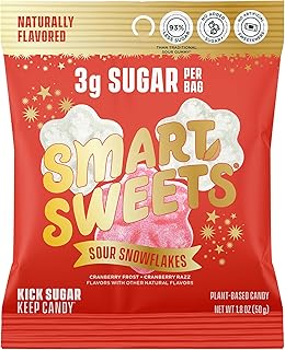 Sour Snowflakes Sour Candy: 1.8oz (Pack of 14), Gummy Candy with Low Sugar, Low Calorie, No Artificial Sweeteners, Plant-Based, Gluten-Free, Healthy Snack for Kids & Adults, Holiday Treat