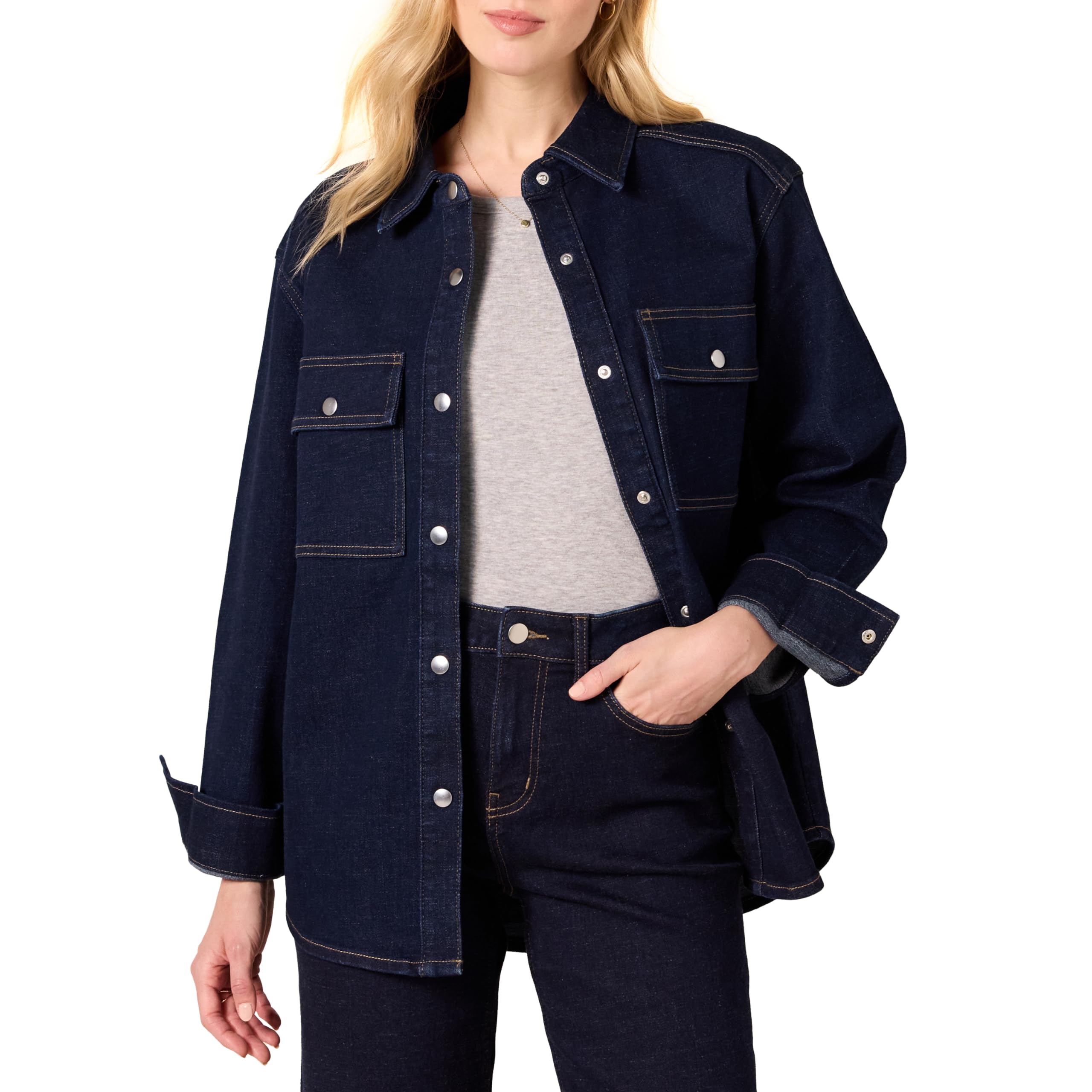Amazon Essentials Camicia Pesante in Denim con Vestibilità Oversize Donna