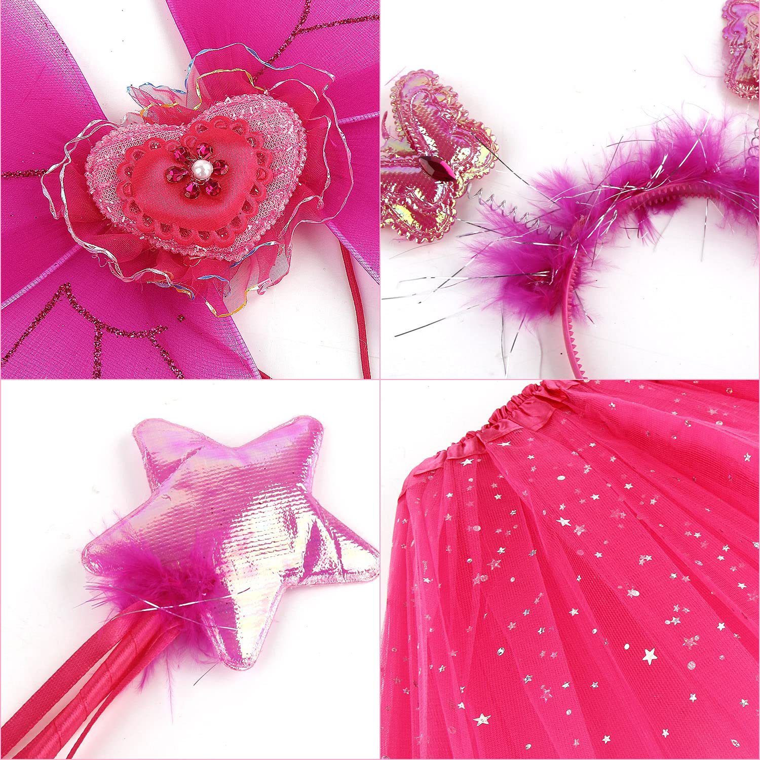 M MUNCASO Ragazze Fata Costume Fancy Dress Up Set di costumi da farfalla Principessa Abito Set di costumi in tulle con ali di farfalla, bacchetta magica e set di cerchietti per bambine 3-8 anni