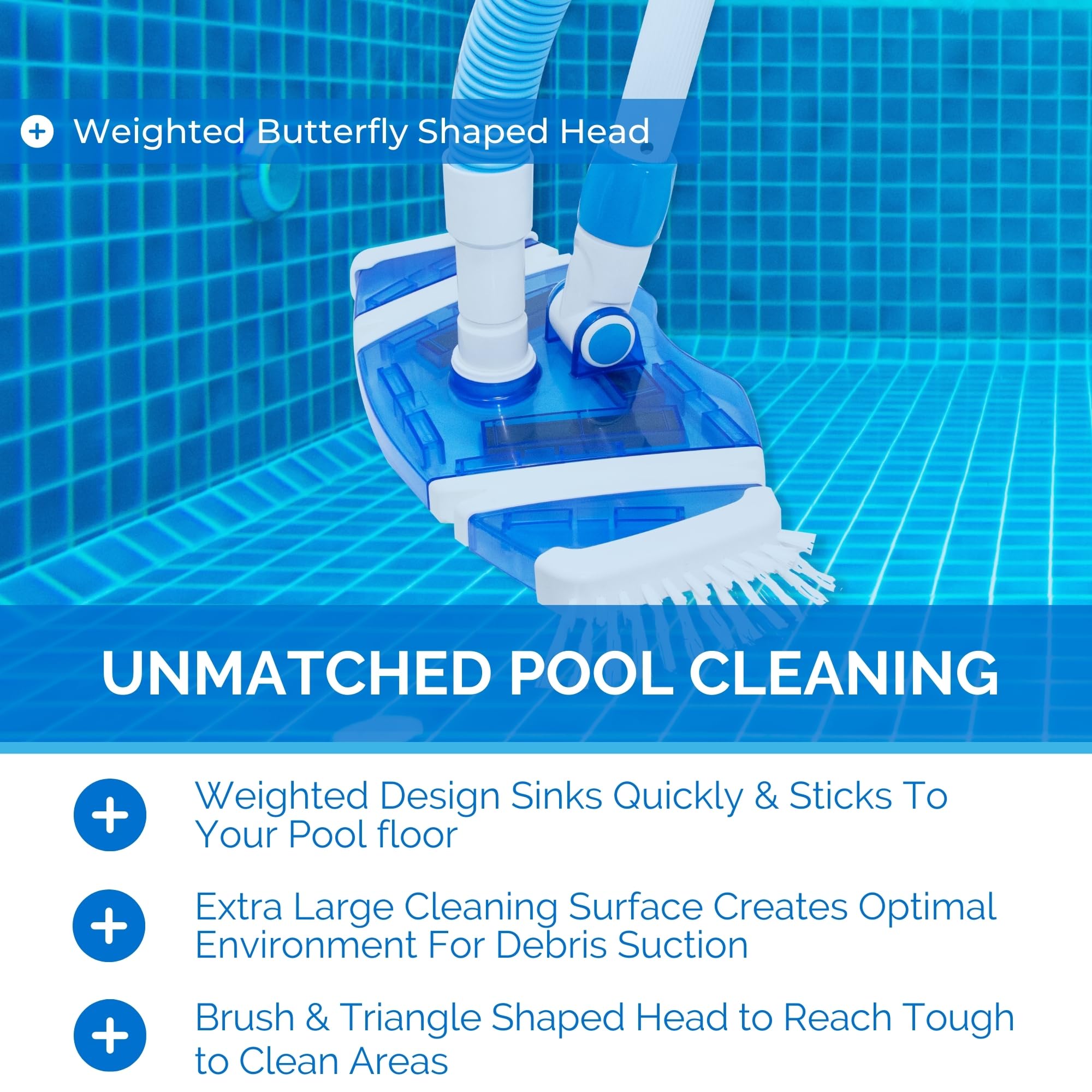 SWIMLINE HYDROTOOLS Klarer Pool-Vakuumkopf für Innen- und oberirdische Pools, gewichteter Flexibler Staubsaugerkopf, Schmetterlingsform mit Borsten, Schwenkschlauch, 3,8 cm oder 3,8 cm, durchsichtig,