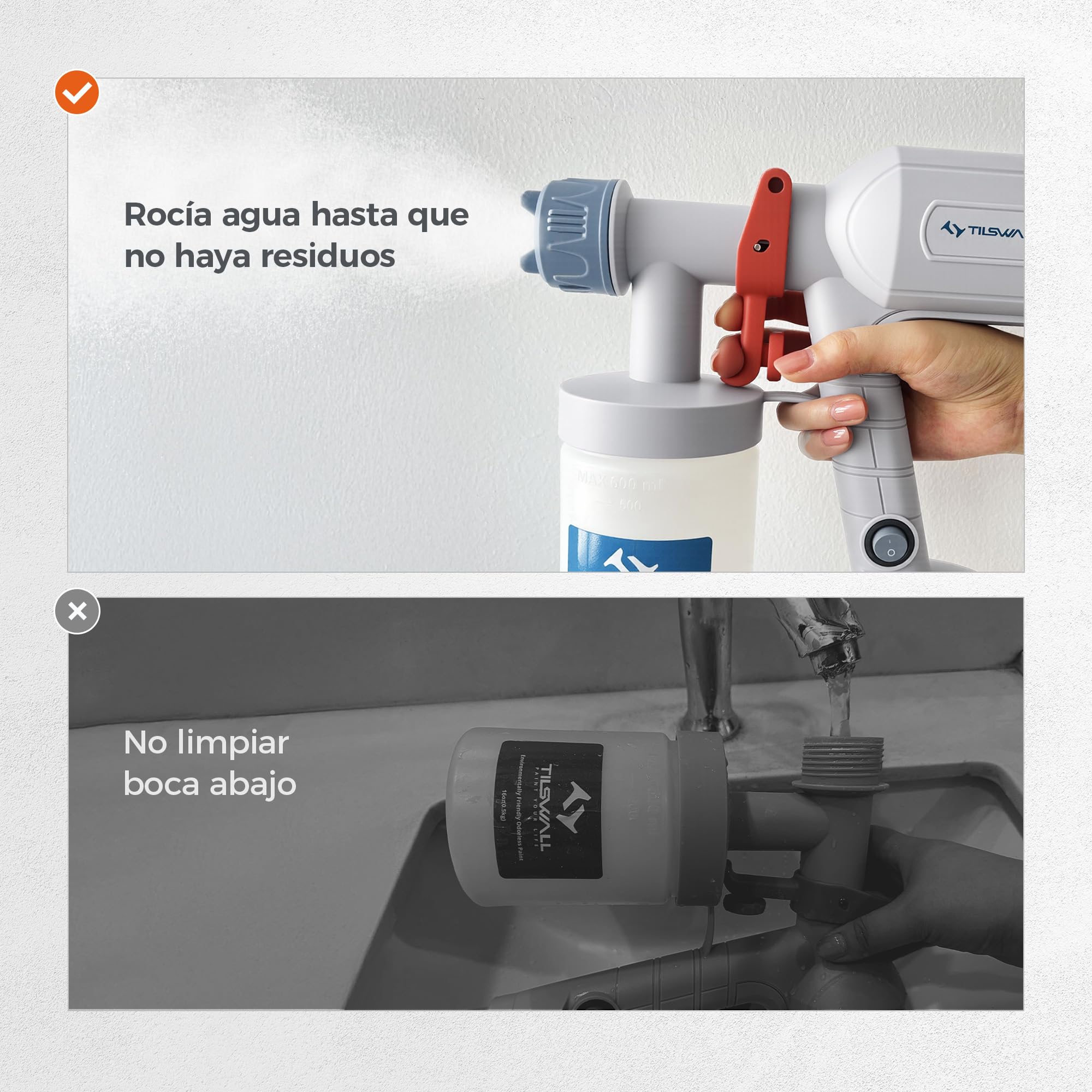 Tilswall Pistola de Pintura Eléctrica - Versión Mejorada Pulverizador de Pintura Ultraligera con Tanque Desmontable De 600ml, 2 Boquillas & 3 Modos, Paredes, Techos, Muebles, Vallas, Jardín, Blanco