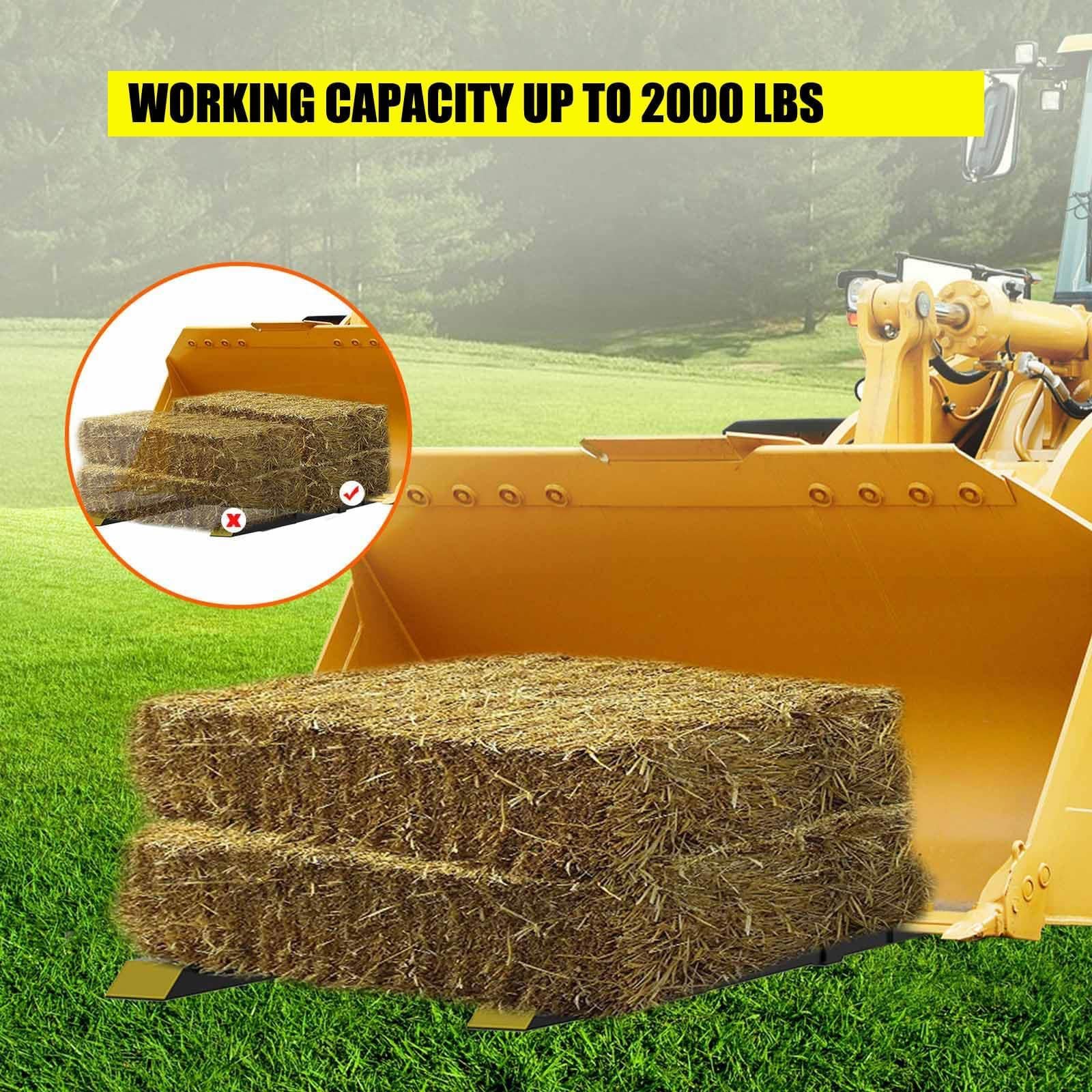 Garvee Fourches à palette robustes 43" pour godet de tracteur ou chargeur – Capacité 2000 lbs – Barre stabilisatrice réglable – Compatibles mini-chargeuse, manutention débris, bois, foin – Attribut