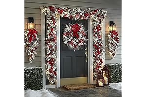 Christmas Wreaths and Garland: 6-Piece Set for Front Door Decor with Lights