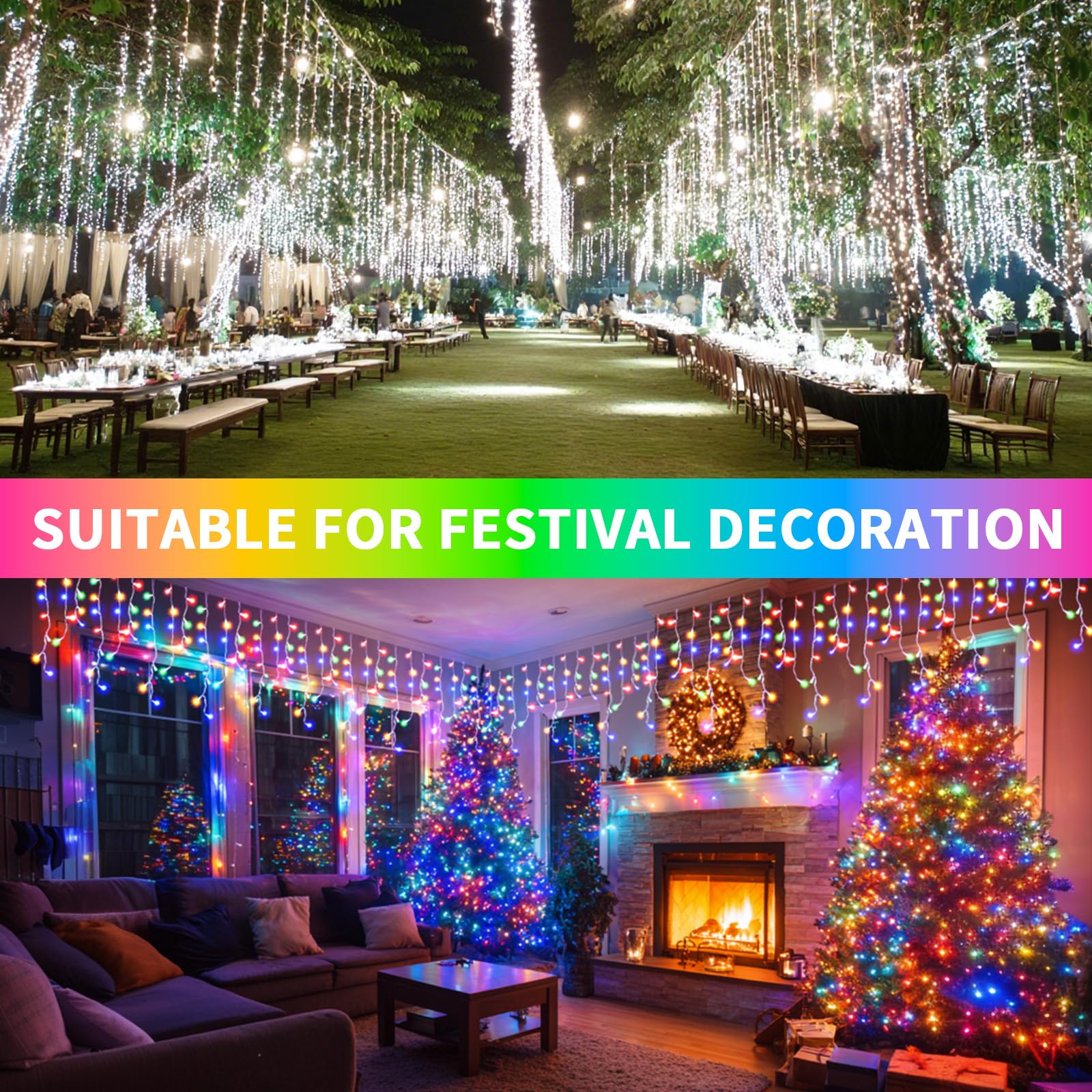 3 IN1 Luci di Natale da Esterno, 20m+5m 660LED Luci Natalizie da Esterno Cascata con Telecomando Timer 8 Modalità, IP65 Impermeabile Luci di Natale per Bordo Tetto Balcone Natalizia