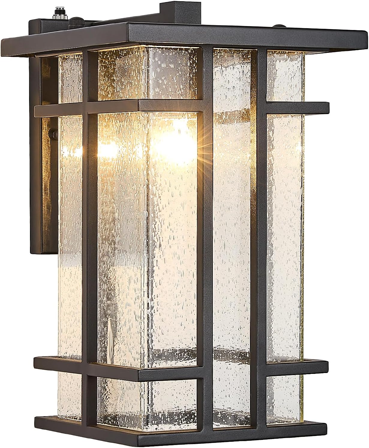 Rustic Dusk to Dawn Outdoor Wall Light Fixture 13.8"H Waterproof Exterior Wall Sconces Black Metal with Seeded Glass Sensor Outdoor Wall Lantern for House Patio Porch,Entryway,Garage Wall Lamps