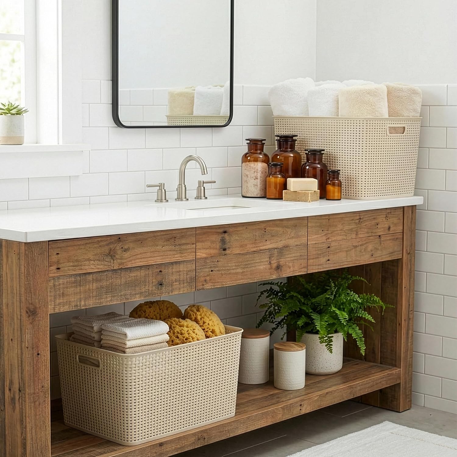 BINO | Plastic Storage Baskets, 45 Liter - 2 Pack, Natural | THE WOVEN COLLECTION | Storage Basket for Shelves | Woven Storage Baskets for Organizing Bins | Pantry Shelf Organizer | Container Bin