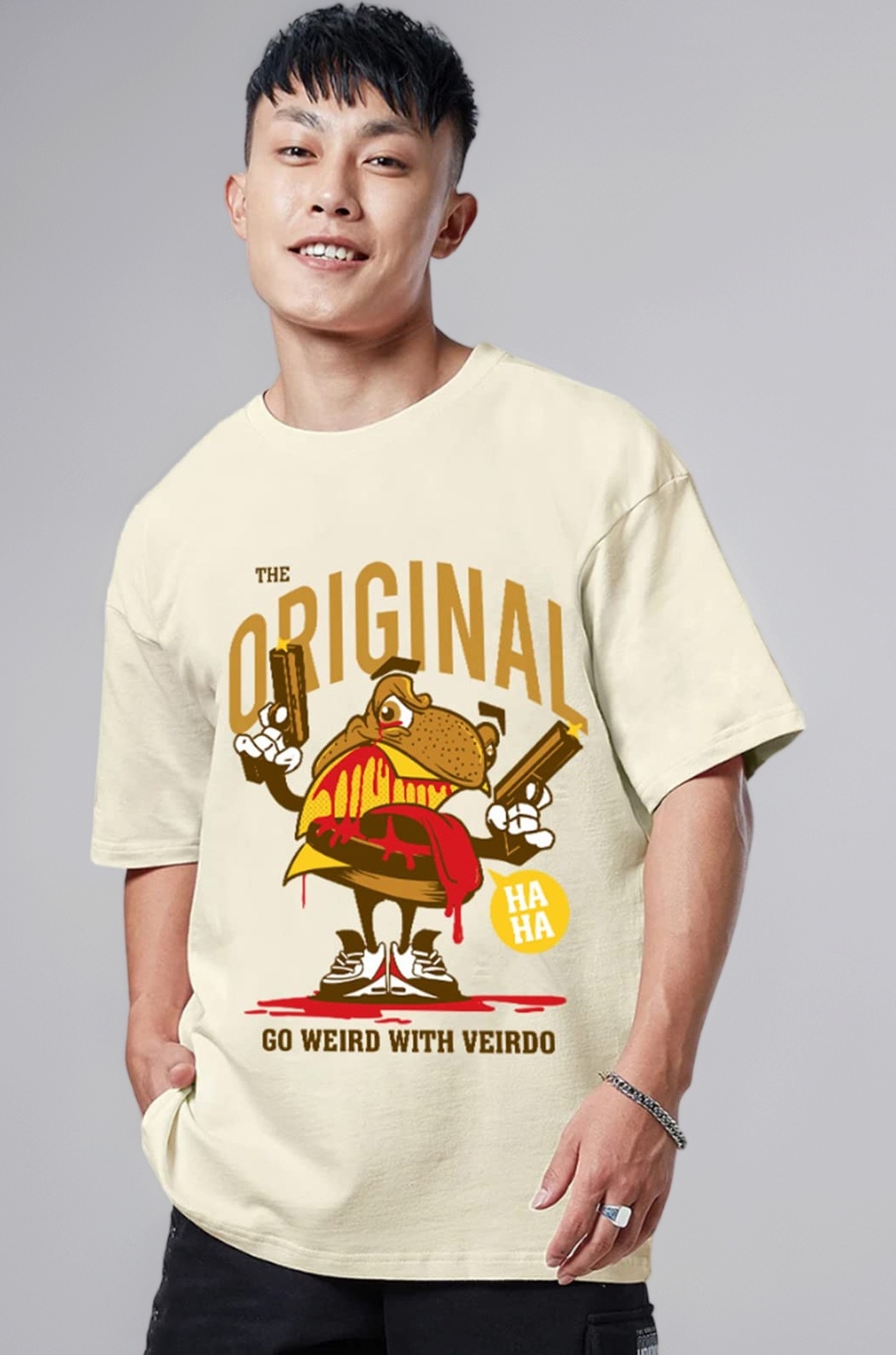 Veirdo Men's Cotton Oversized Fit® Oversized Baggy Fit Drop Shoulder Cool and Stylish Latest Graphic Printed Design Half Sleeve T-Shirt (Available Sizes: S to 2XL)