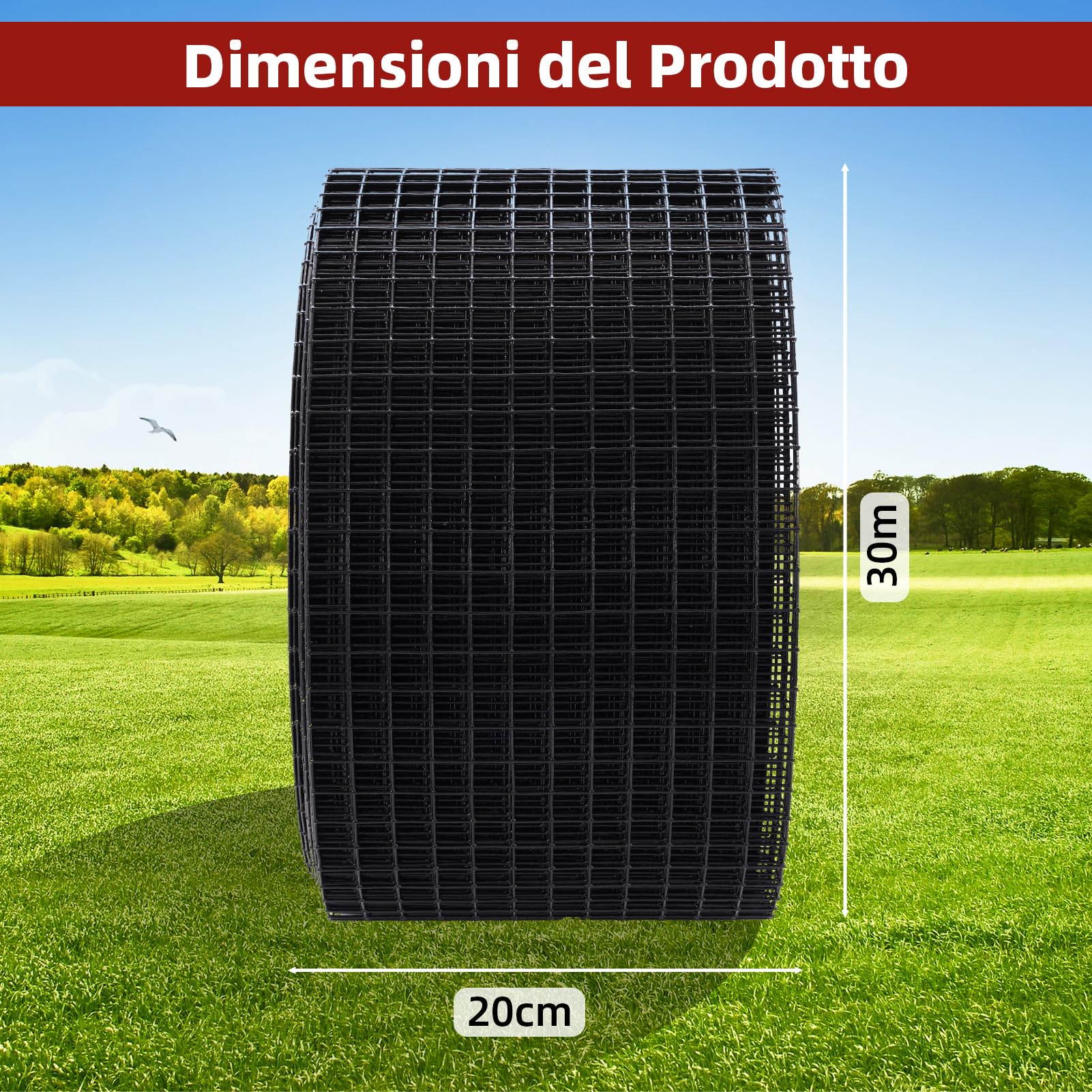 Griglia di Protezione per Pannello Solare in Rotolo 20cm x 30m, Kit Anti-Uccelli 70 Fascette in Acciaio Inox Rivestimento in PVC Antiruggine Rete Metallica da 12,7 mm