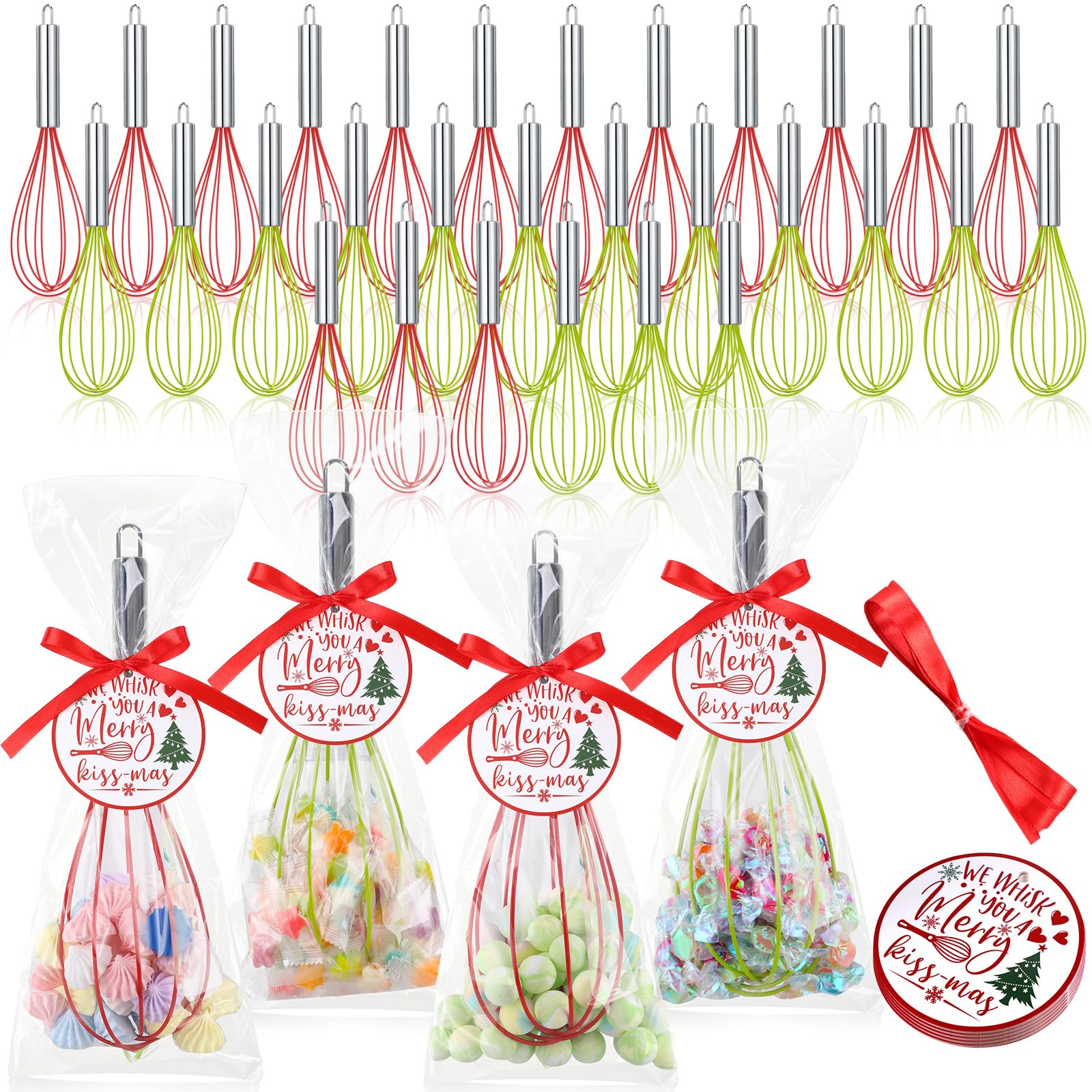 FoldTier 48 Sets 10 Inch Whisks Bulk DIY Fillable Whisk Gifts Colored Silicone Whisks for Cooking Heat Resistant Egg Beaters for Candy Holder Party Favors