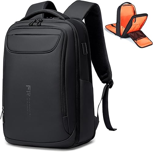 FENRUIEN Mochila de negocios para hombres, mochila tecnológica resistente al agua con cargador, mochila negra para laptop de 15.6 pulgadas