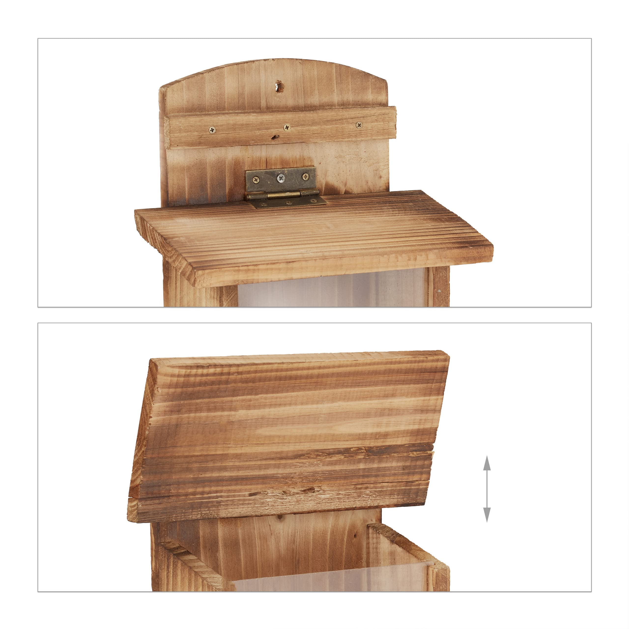 Relaxdays Set da 2 Mangiatoie per Scoiattoli da Appendere, in Legno, Resistente alle intemperie, con Coperchio, Natura