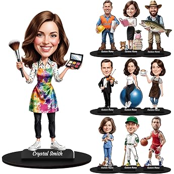 Personalised Figure with Photo - Individual Cartoon Portrait Sculpture Table Decoration with Name Plate Profession & Hobby Miniature Statue Gift for Birthday Christmas Anniversary