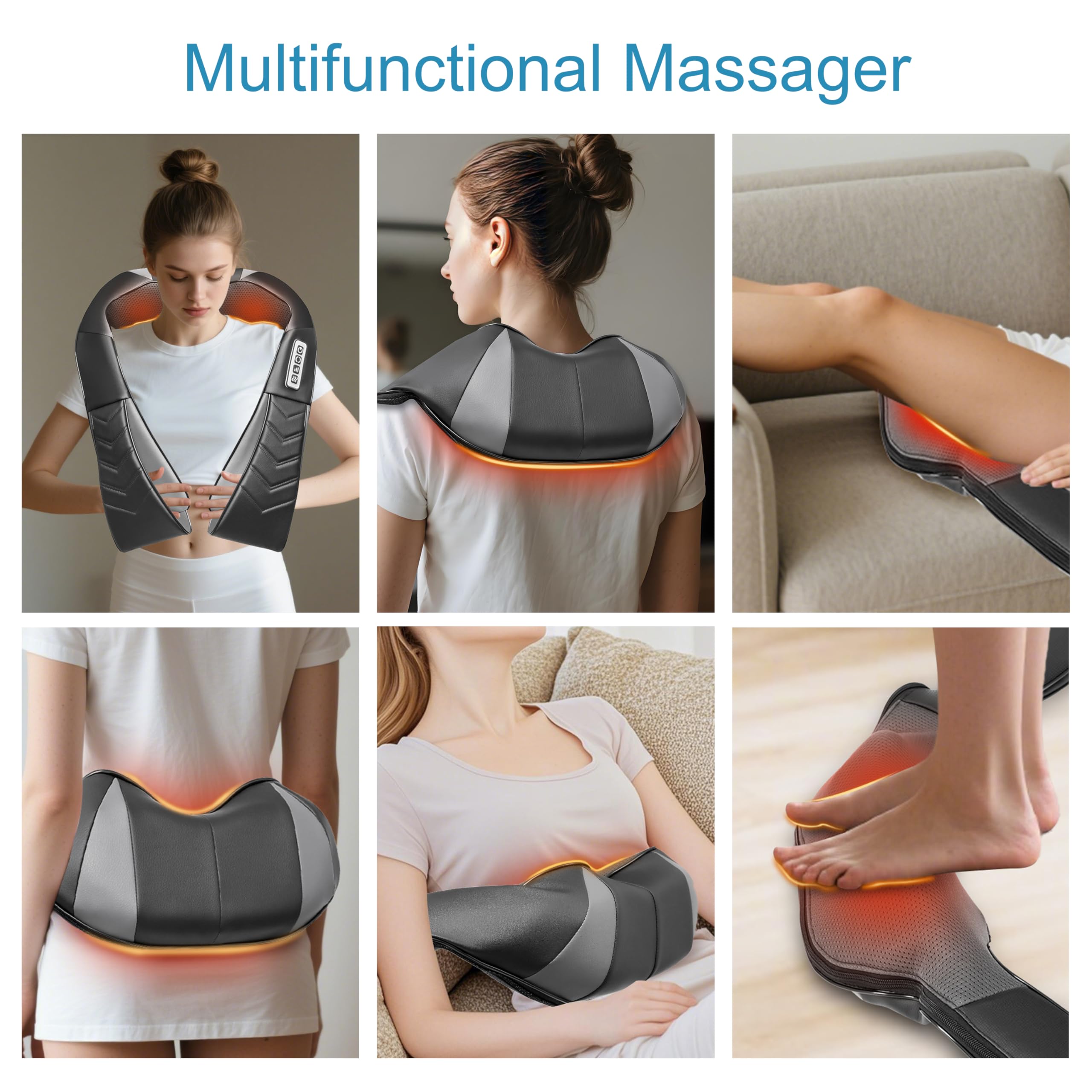 Alliggic Masajeador Shiatsu de cuello y espalda, masajeador eléctrico de hombros con calor, masaje de amasamiento de tejido profundo para aliviar el dolor, regalos para papá, mamá, amigo, día de