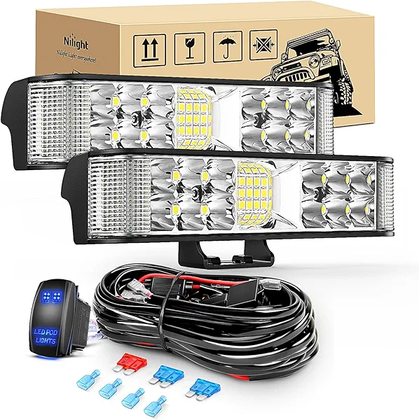 Nilight Side Shooter LED Light Bar 2PCS 6.5 Inch 60W Flood Spot Beam Combo Fog Driving Pods 16AWG 5Pin Rocker Switch Wiring Harness Kit for Truck ATV UTV Boat