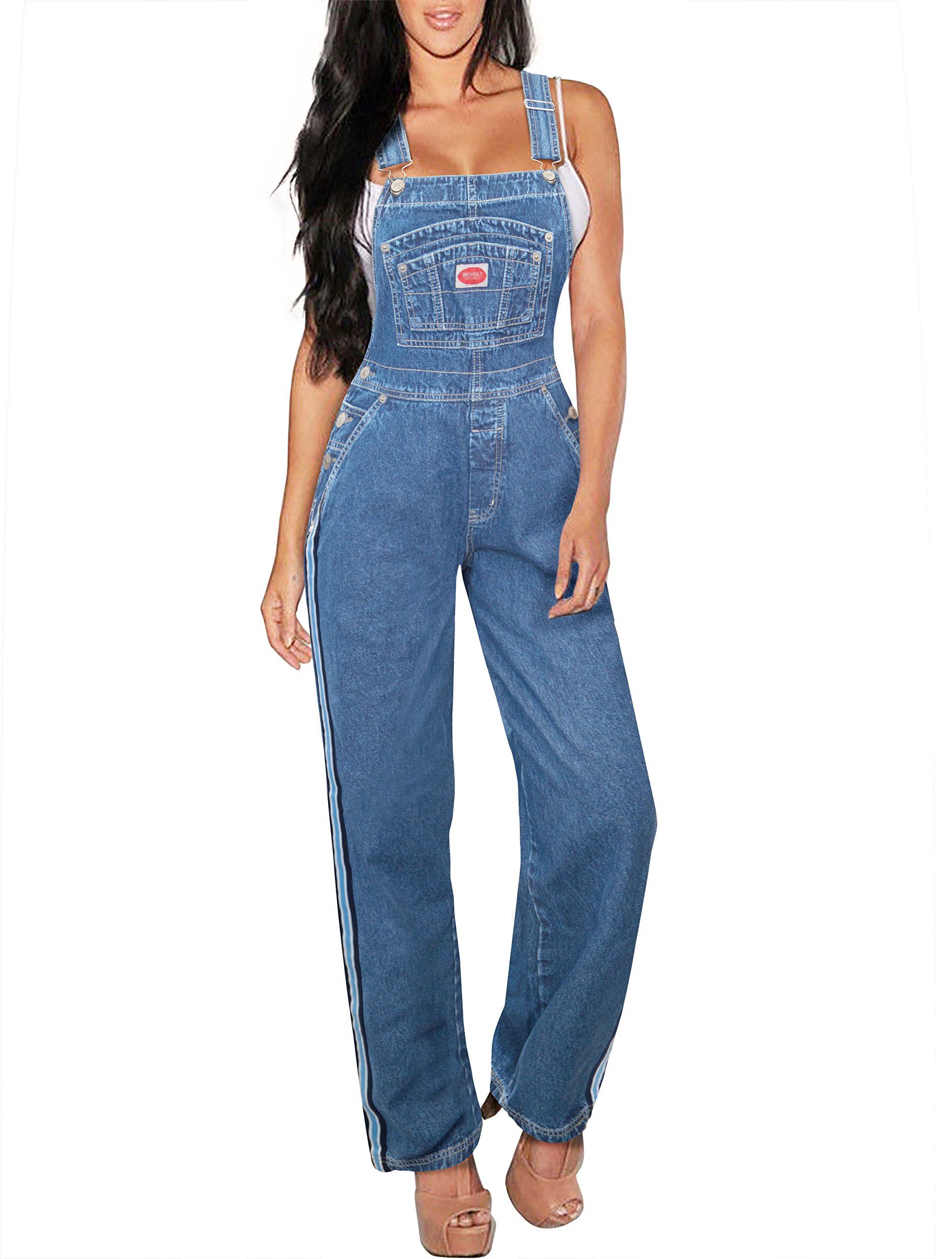 Revolt Women's Super Comfy Casual Denim Jean Blue Classic Overalls PVJ6110. MEDIUM WAS S