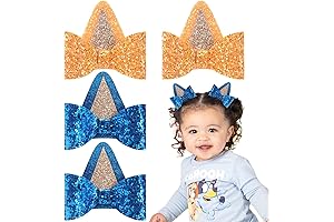 Electric Blue Ears and Orange Hair Bows for Animal Costume and Party Supplies