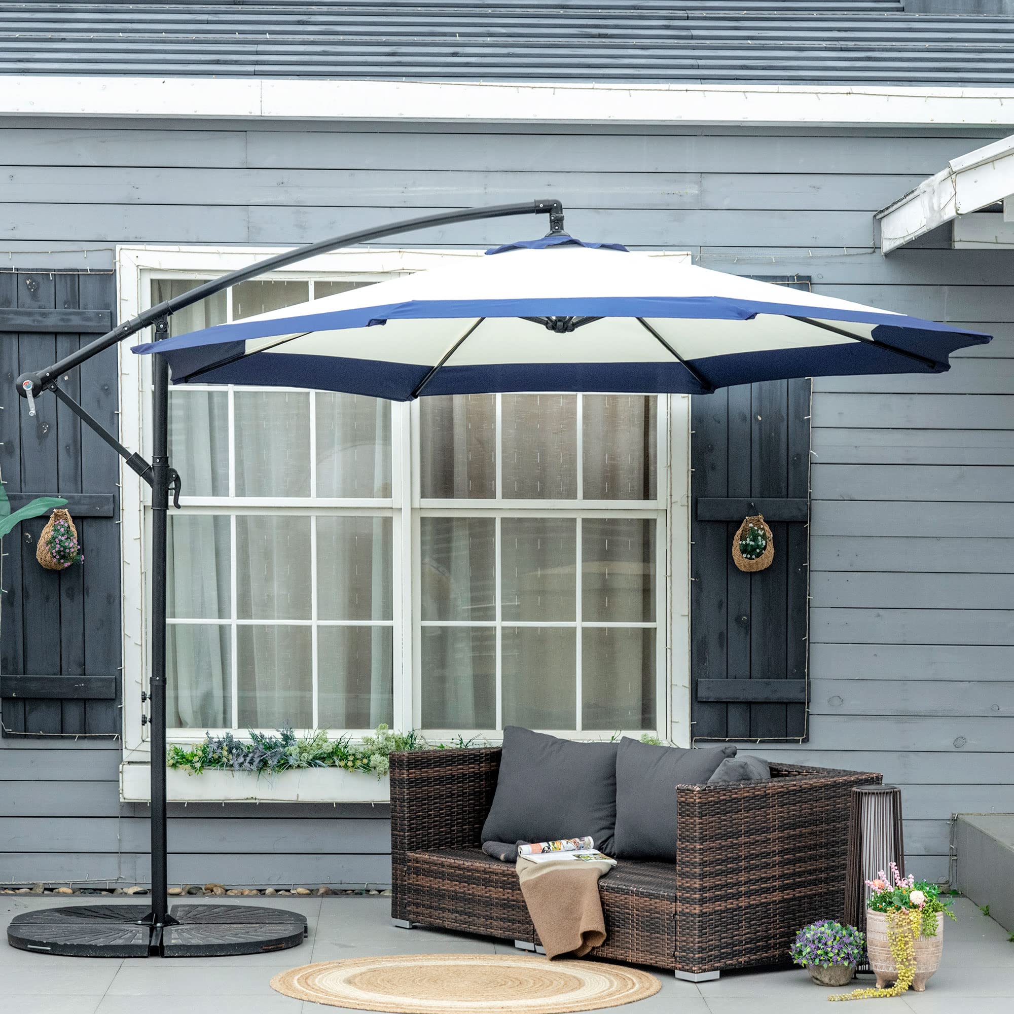 Outsunny Ombrellone da Giardino 3x2 m Base a Croce Apertura a Manovella Presa d'Aria Metallo Poliestere