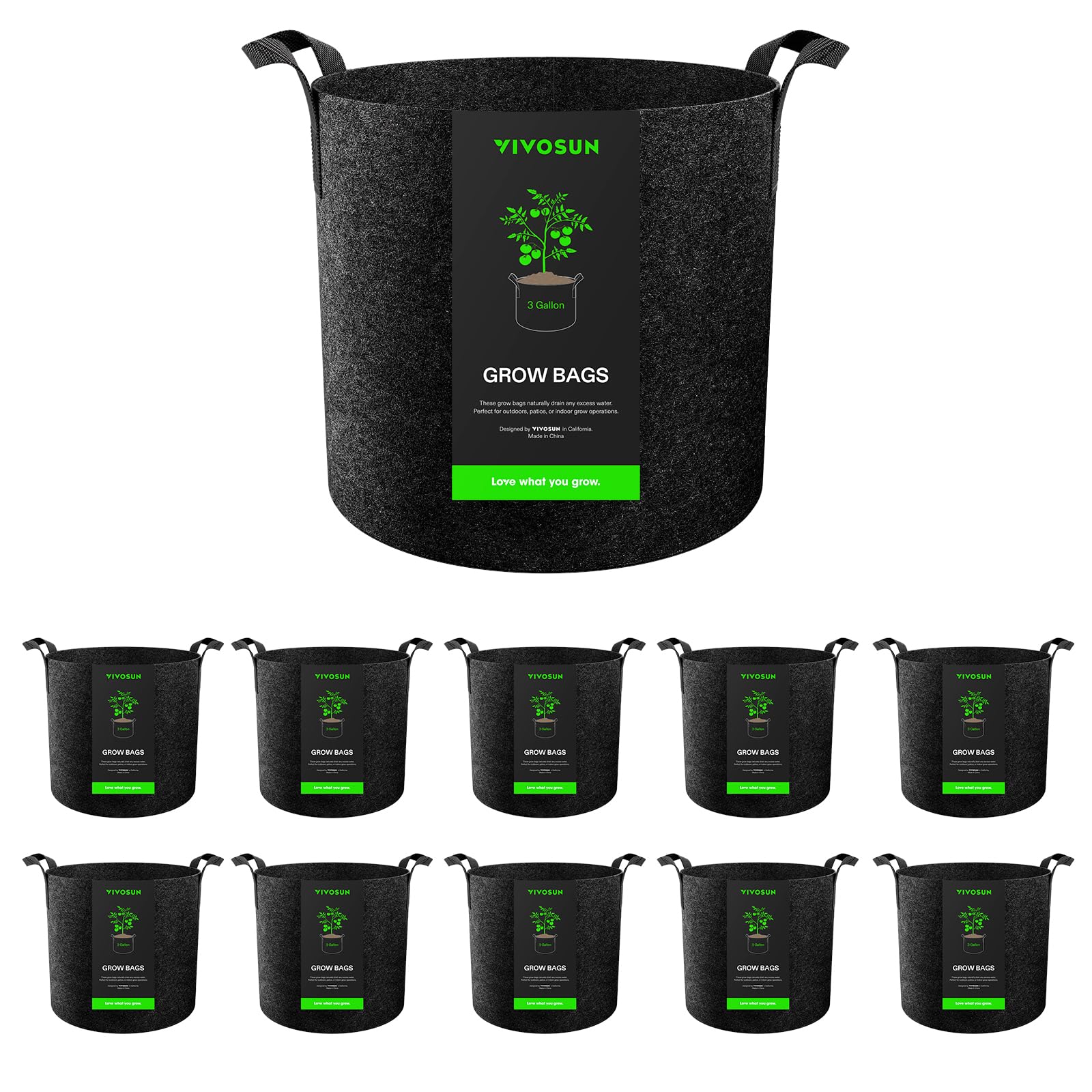 VIVOSUN 10-Pack 3 Gallon Plant Grow Bags Fabric Pots with Handles