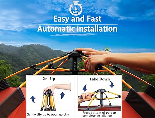 Vista 8 de Tienda de campaña Toogh con configuración instantánea, tienda impermeable para 2/3 personas, fácil y rápida de montar en 60 segundos con toldo