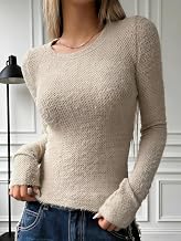 Women's Solid Color Casual Lightweight Knit Winter Warm Crew Neck Pullover Sweater Clothing