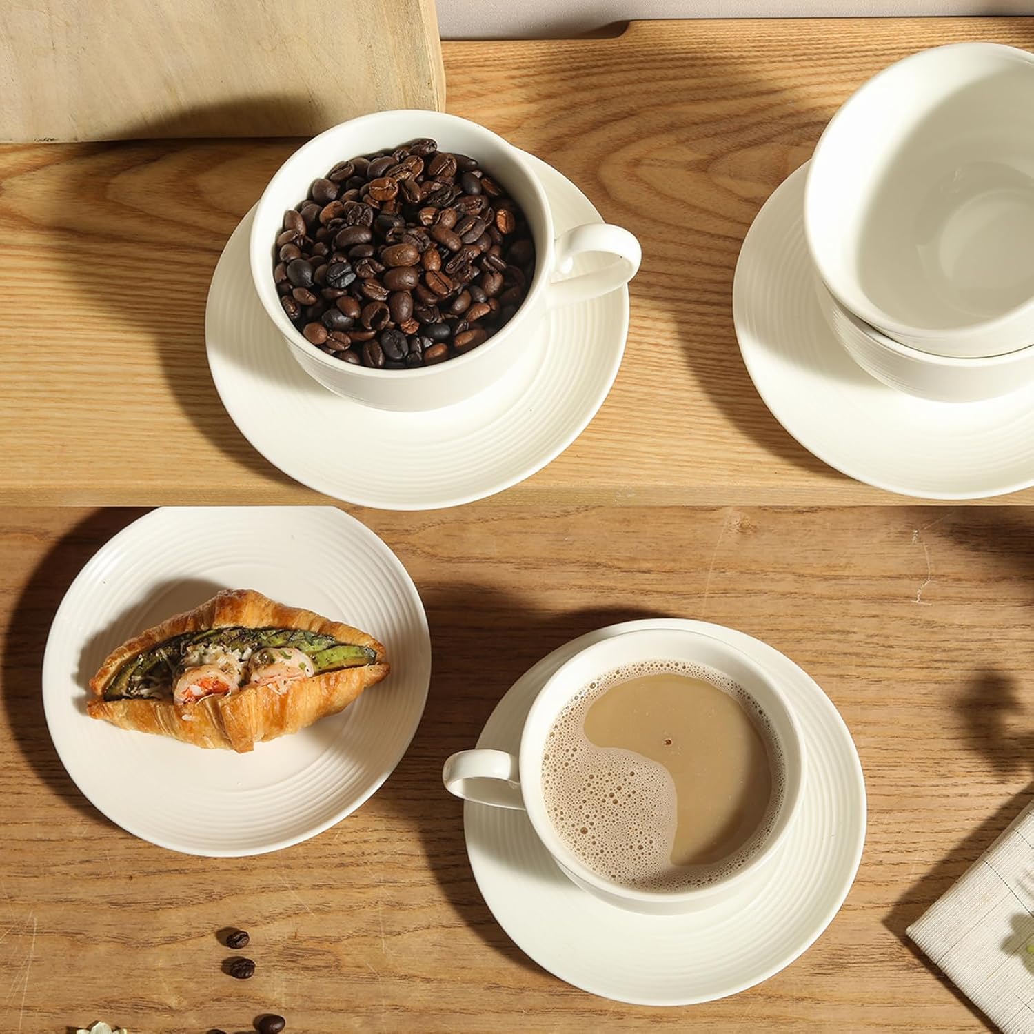 10OZ Porcelain Cappuccino Cups with Saucers, Ceramic Espresso Cups Set, White Coffee Cup and Saucer, White Tea Cup Set, Dishwasher & Microwave Safe, Gift for Anniversary or Housewarming (4PCS) ﻿ - Image 3