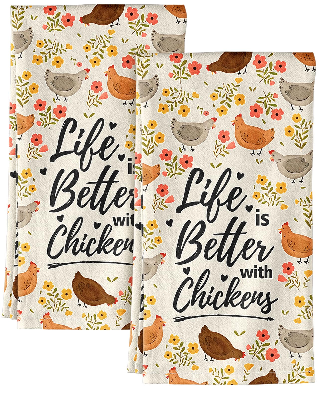 Miss Adola Flour Sack Kitchen Towels - Set of 2 Spring Dish Towels with Hanging Loop 18x26 Inch Absorbent Reusable Cotton Cloths for Cleaning Cute Design Home Decorative Housewarming, Gongji Garden