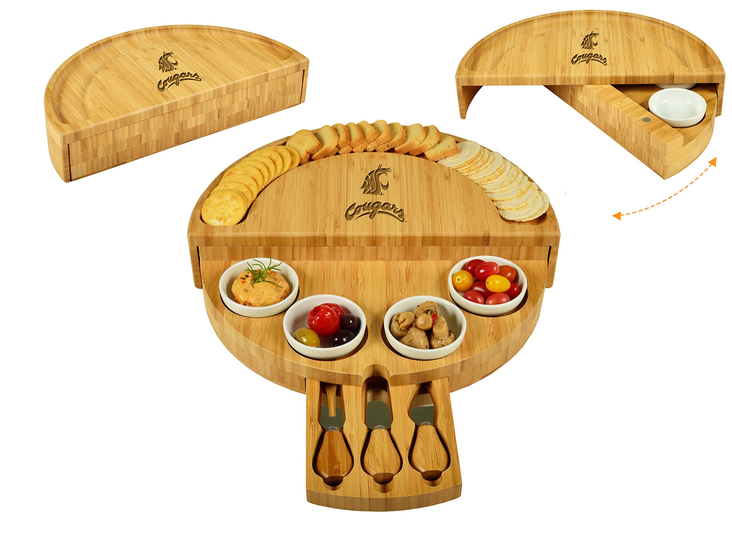NCAA Washington State Cougars Officially Licensed Split Level Swiveling Patented Cheese Board 16