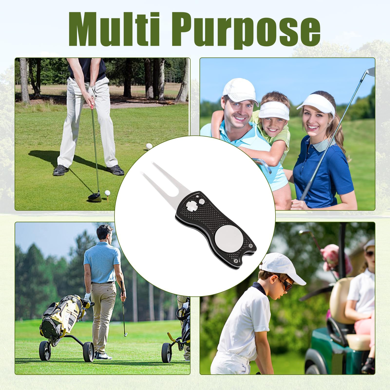 Herramienta Multifunción de Golf en Acero Inoxidable con Marcador Magnético y Botón Pop-up Plegable