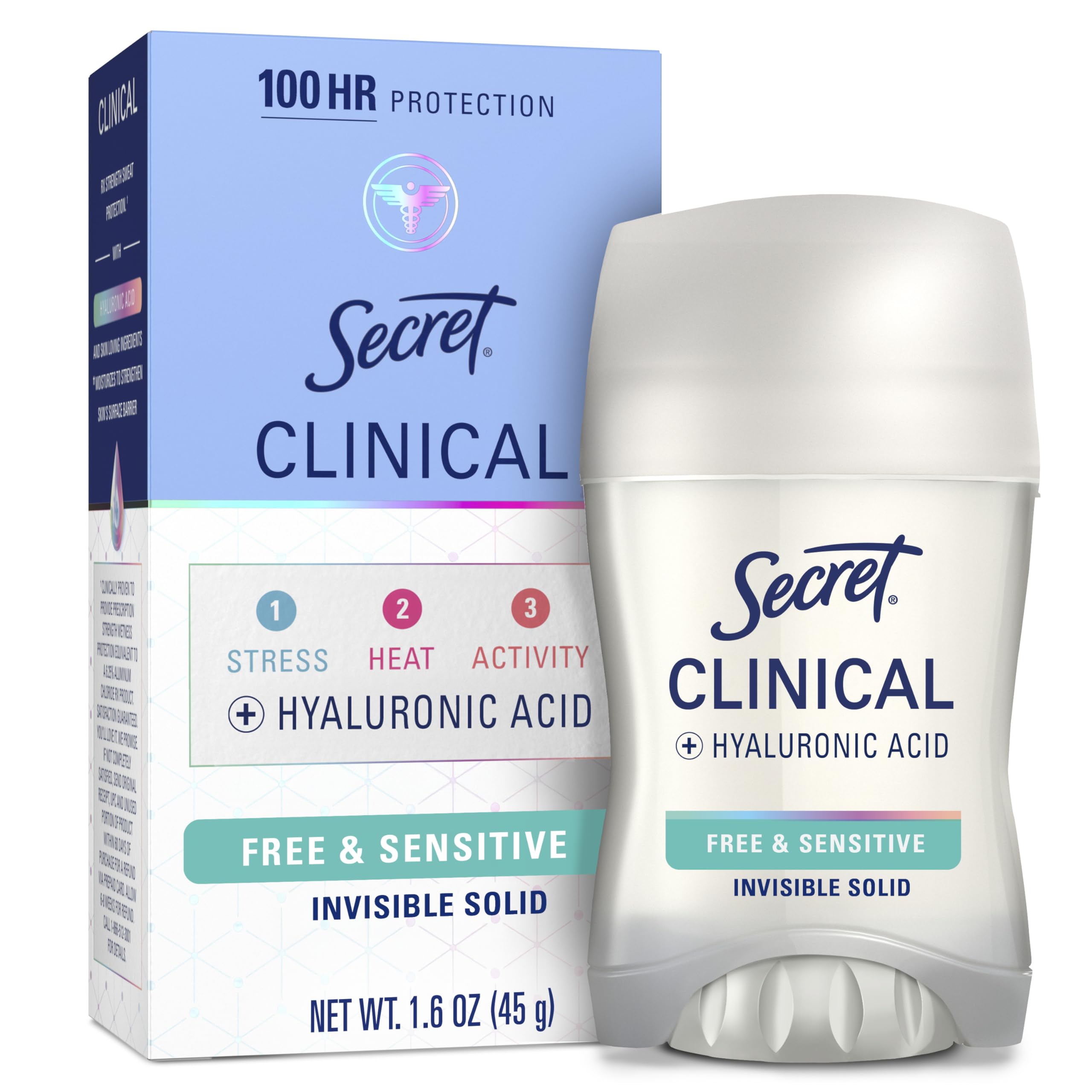 Photo 1 of ** 5/4- FACTORY SEALED**
Secret Clinical Strength Antiperspirant Deodorant for Women, Free & Sensitive, 100hr Sweat & Odor Protection, 3X Stress Protection with Hyaluronic Acid, PH Balanced, Invisible Solid, Unscented, 1.6 oz