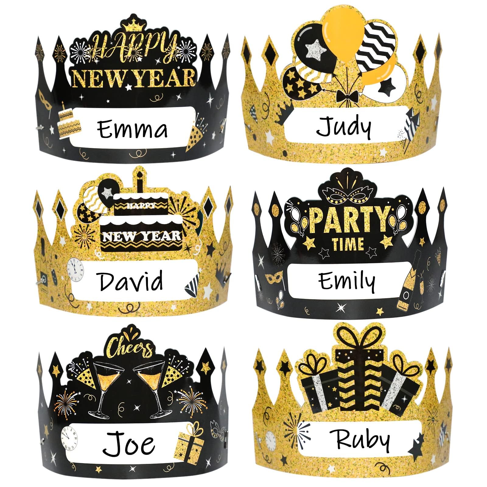 24Pcs Happy New Year Party Hats Crown 2025 for Adults Kids New Year Eve Caps Adjustable Paper Hats Cheers New Year's Party Classroom Supplies Decoration Favors,6 Styles