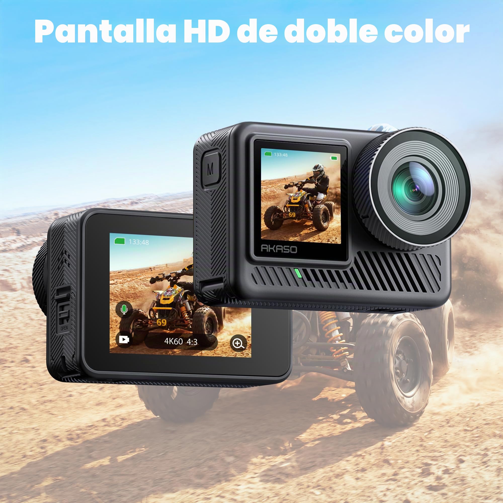 AKASO Brave 8 Lite Cámara Deportiva 4K 60FPS WiFi 20MP Cámara de Acción con Pantalla Táctil Estabilización SuperSmooth Cámara Acuatica Sumergible 60M 4X Zoom Baterías 2x1550mAh