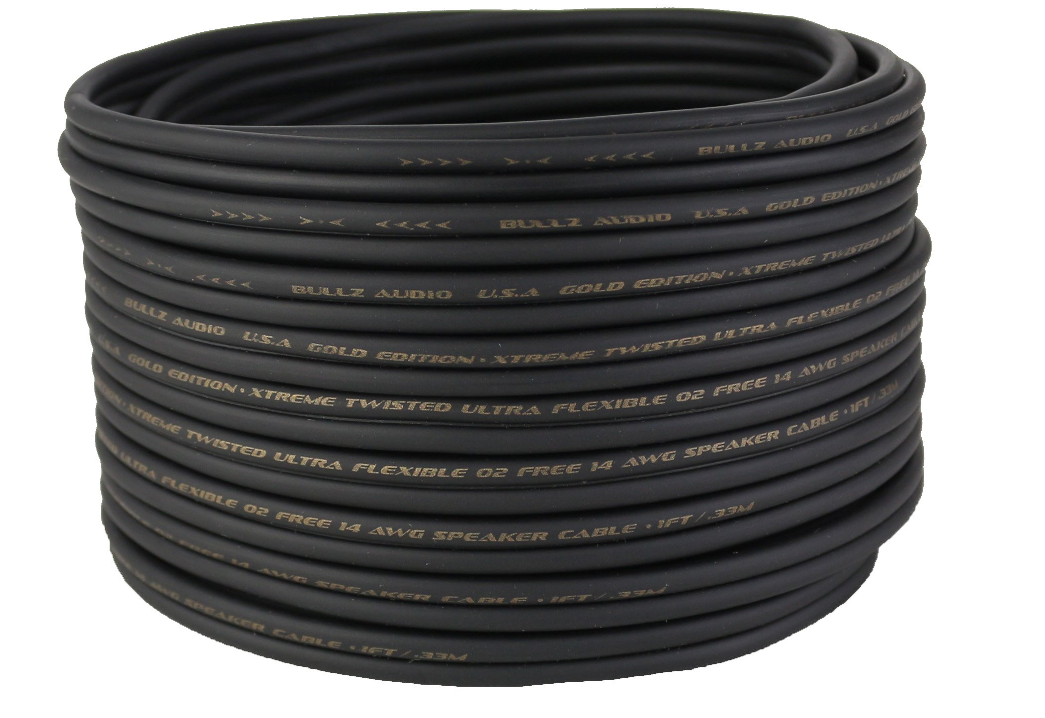 BULLZ AUDIOBGES14.100 100' 14 Gauge AWG Car Home Audio Speaker Wire Cable Spool (Black)