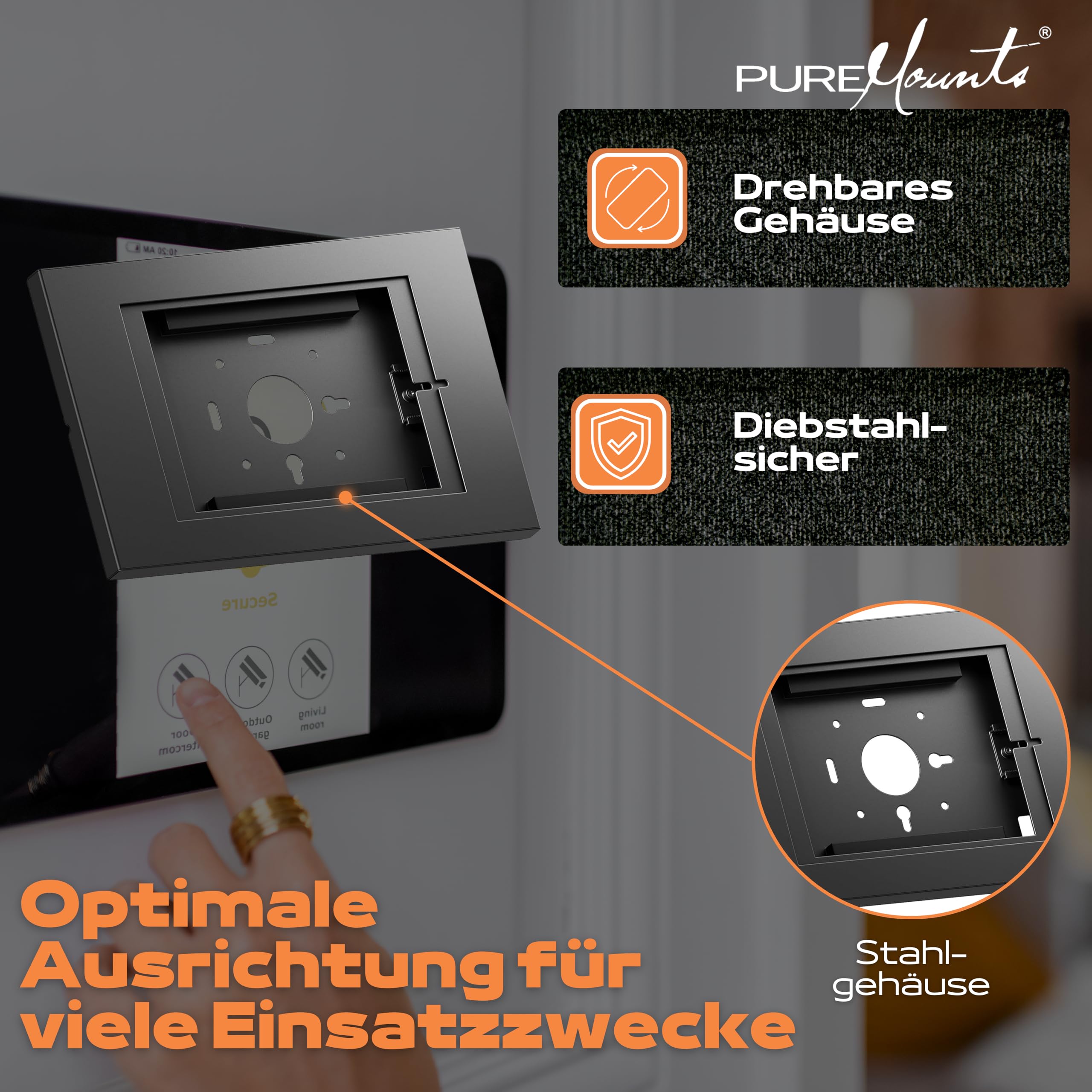 conecto Tablethouder, met afsluitbare stalen behuizing voor Tab A 10,1 (2019)/Tab A7/S6 Lite 10,4/10,5 inch/11 en iPad 5/6/7/8/9/iPad Air 9,7 inch/10,5 inch/ 10,9 inch/iPad Air 9,7 inch/10,5 inch/11