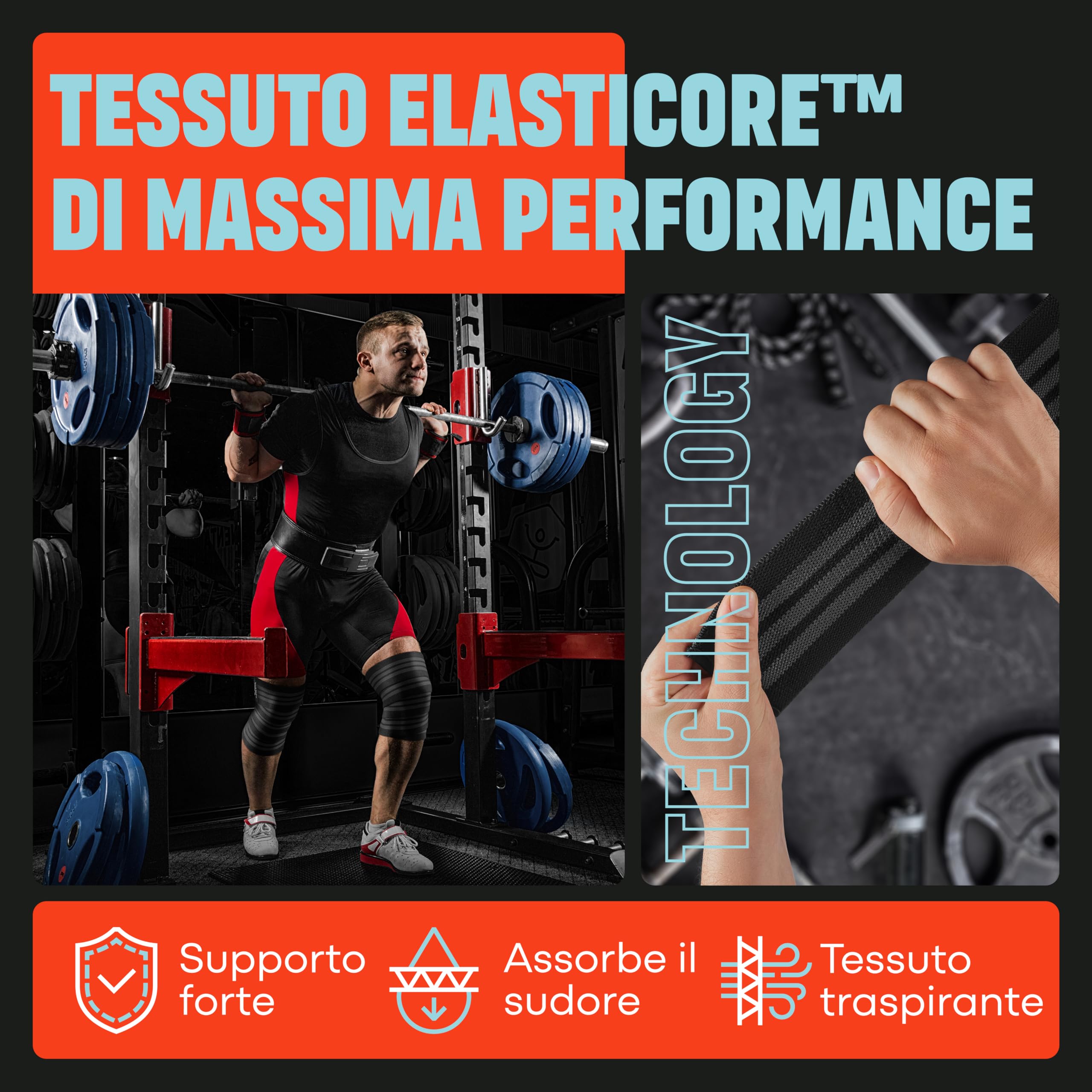 Mava Fasce per Ginocchia (Coppia) per Uomini e Donne - Ginocchiera Sportiva ed Elastica per Palestra - Compressione da 183 cm